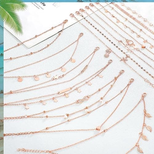Hicarer 16 Pieces Ankle Bracelets 14K for Women Anklets Set Boho Beach Anklets Foot Chains Adjustable Foot Hand Jewelry Romantic Gift thumbnail 2