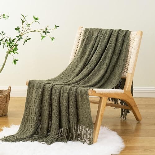 BATTILO HOME Olive Green Throw Blanket for Couch, Green Bed Throws Decorative Boho Lightweight Blanket for Sofa Living Room, 50"x60" thumbnail 4