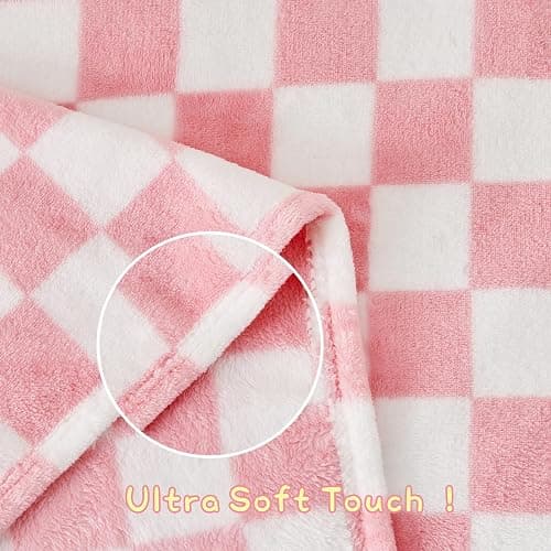 Yurhap Checkered Baby Blanket for Girls Pink Fleece Baby Blankets for Girls Boys, Warmer Comfort Lightweight Bed Blanket for Toddlers Infants or Newborn, 30''x40'', Pink thumbnail 6
