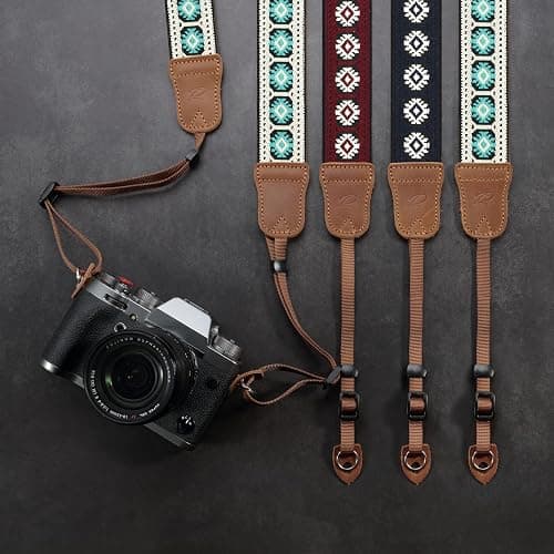 Padwa Lifestyle Camera Strap - 1.5" Crazy Horse Cowhide Head Cotton Strap,Vintage Embroidery Camera Straps for Photographers,Cameras,Binoculars,Cute Adjustable Shoulder Neck Strap for Adults & Kids thumbnail 4