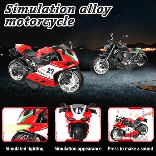 4-Pack Pull-Back Motorcycle Toys - Friction Powered Kids Toy Cars with Lights, Sounds & Automatic Drive for Boys & Girls Aged 3-12 thumbnail 4