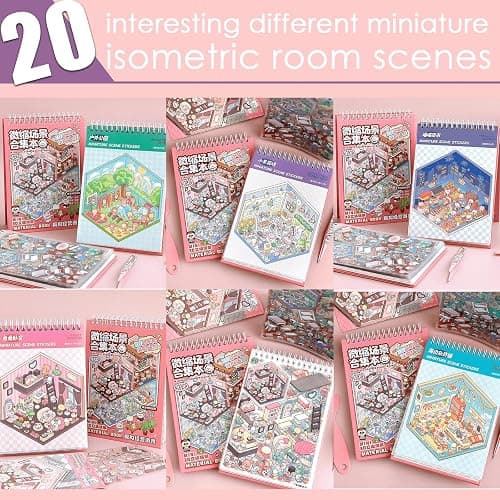 TIYIMIYUXU 3D Sticker Scene Book,Sticker Therapy for Adults,Include 20 Beautiful House Isometric 3D Space DIY Scene Stickers Book,Cute Art Stickers for Girls thumbnail 3
