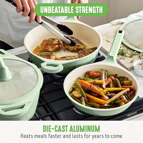 GreenLife 8 Piece Ceramic Nonstick Cookware Set, Induction Suitable Non Toxic PFAS-Free Pots & Pans, Dishwasher Safe, Cooking Set, Stock Pot, Saucepans & Frying Pans, Kitchen Cooking, Sage Green - 8 Piece Cookware Set - Sage Green thumbnail 7