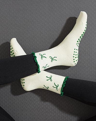 Yawlsow Pilates Grip Socks for Women Yoga Grippy Socks Cute Barre Non Skid Athletic Crew Sticky Sock Workout Hospital thumbnail 3