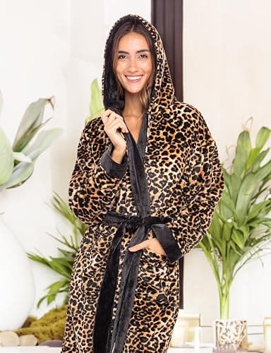 Alexander Del Rossa Plush Fleece Robe for Women, Long Hooded Bathrobe with Hood, Plus Size thumbnail 5