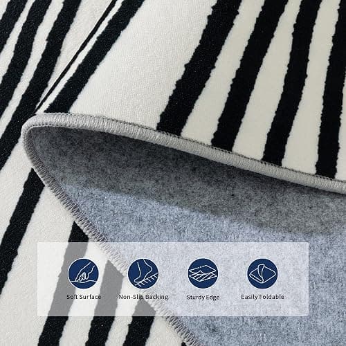 YIHOUSE 5×7Ft Area Rugs, Abstract Washable Rug, Modern Black and White Rug for Bedroom Living Room Dining Room Office Playroom Nursery, Nonslip Throw Non-Shedding Thin Contemporary Striped Rugs | Soft low-pile modern striped 5x7 rug with non-slip backing; machine washable for small living room, bedroom, nursery, office thumbnail 6