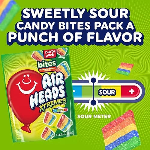 Airheads Xtremes Sour Candy Bites, Rainbow Berry, 30.4 Ounce Bag | Individually Wrapped Bulk Chewy Sweet & Sour Candy, Artificially Flavored thumbnail 5