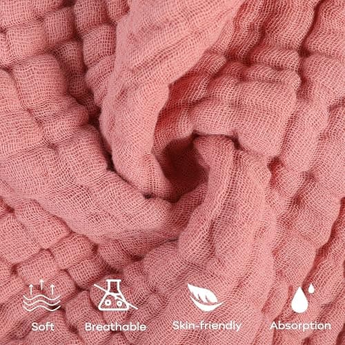 Yoofoss Muslin Baby Washcloths 100% Organic Cotton Face Towels 6 Pack Wash Cloths for Baby 12x12in Soft and Absorbent Baby Wipes (Gradient Pink) thumbnail 2