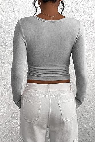 PRETTYGARDEN Women's 2025 Summer Fall Long Sleeve Henley T Shirts Button Ribbed Knit Slim Fit Casual Basic Tops Blouse thumbnail 3
