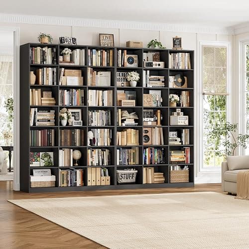 HOSTACK 86" H Triple Wide Bookshelf and Bookcase, 7 Tier Tall Bookshelf with Storage, Large Bookcase with 21 Open Display Storage Shelves, Wood Book Shelf Media CD DVD Storage for Living Room, Black thumbnail 4