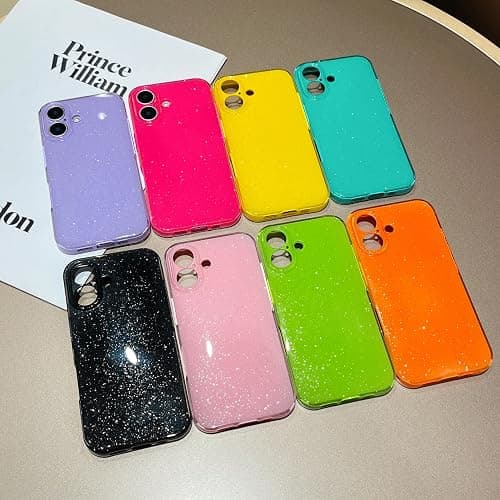 FABSPARK Case for iPhone 16 Plus,Super Cute Vibrant Neon Glitter Shiny Bling Sparkly Glossy Girly Case,Shockproof Slim Camera Protection for iPhone 16 Plus 6.7 inch,Hot Pink thumbnail 2