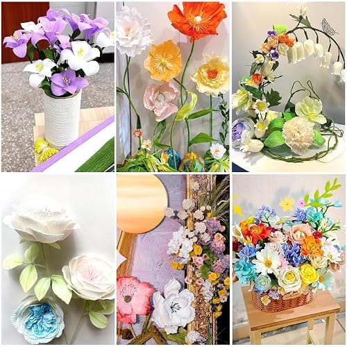 GLOREIEY 8Colors Crepe Paper Rolls,10" X 98" Crepe Paper Flower DIY Kits,20Pcs Green Floral Iron Wire, Double Sided Tape, for Birthday Parties Weddings Festival Decoration (Pink) thumbnail 5