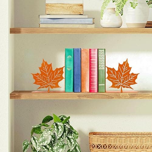 Maple Leaf Decor Bookends Leaves Decor for Fall Cute and Unique Novelty Book Ends for Kids Flower and Plant Room Decor(Orange Yellowk) thumbnail 5