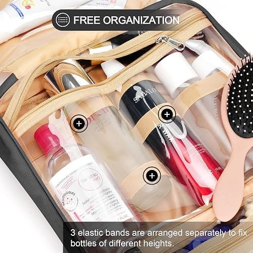 COOSKY Travel Hanging Toiletry Bag for Women, Holds Full-Size Shampoo, with Jewelry Organizer Compartment, Extra Large Makeup Bag, Waterproof Cosmetic Bag, Toiletries Kit Set with Trolley Belt, Black thumbnail 6