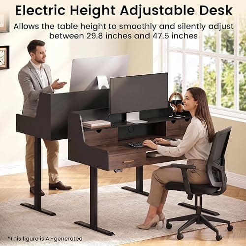 ModernMate 55" Electric Standing Desk with 5 Drawers and Monitor Riser | Height Adjustable Desk with Storage, Ergonomic Sit Stand Desk with AC/USB Outlets, Home Office Stand Up Desk, Black Walnut thumbnail 5