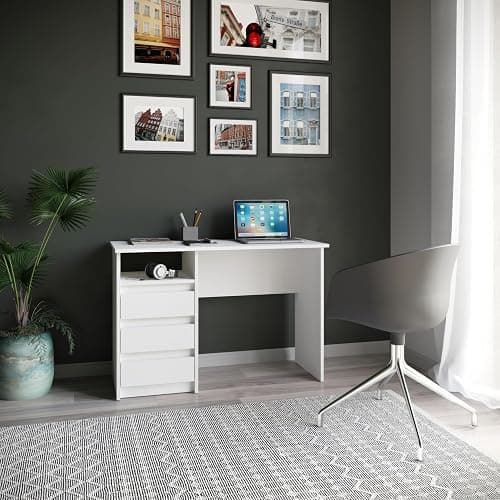 Komto Bureau avec Rangement – Modèle Blanc avec 3 Tiroirs, Idéal pour Chambre Ado ou Espace de Travail, Style Moderne | Oslo 110 x 50 x 74 cm thumbnail 5