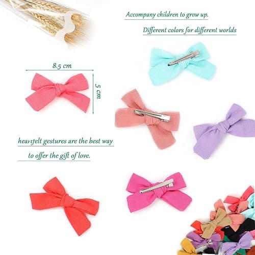 40PCS Linen Hair Bows and Accessories - Baby Girl Pigtail Clips, Neutral Fabric Bows for Little Girls - Girls hair bows thumbnail 4
