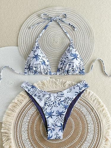 MakeMeChic Women's Polka Dots Triangle Thong Bikini Sets Floral Cute Bathing Suit Swimsuits thumbnail 3
