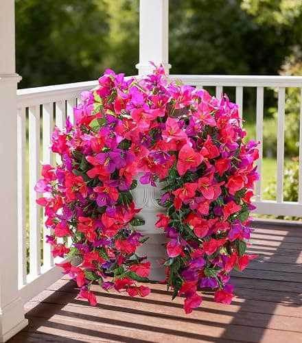 Faux Bougainvillea Artificial Flowers Plants for Outdoors Outside Decoration, 2pcs Fake Flowers Silk Long Trailing Vines UV Resistant Realistic for Front Door Porch Planter Urn Patio Balcony Yard, Mix thumbnail 9