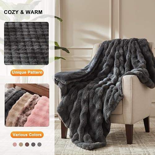 ACCU-WARMTH Heated Throw Blanket - Plush Thick Bubble Faux Fur Heated Blanket, Fast Heating Electric Blanket 6 Heating Levels & 4 Hours Auto-Off, Machine Washable, 50"x60", Dark Grey thumbnail 4
