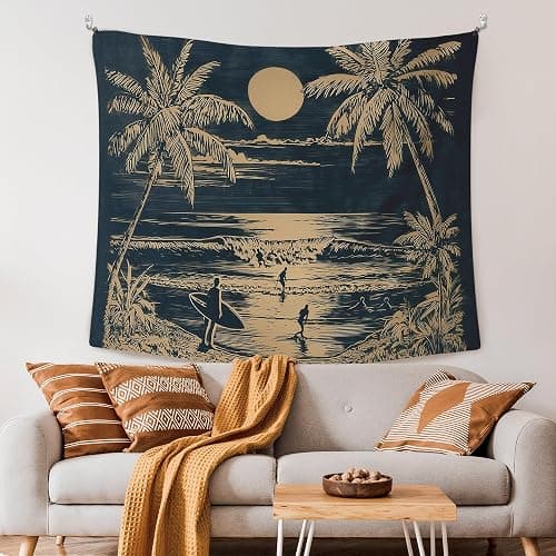 XLDLIOO Beach Wall Tapestry, Tropical Coastal Beach Ocean Wall Tapestry Hanging for Bedroom, Vintage Coastal Palm Tree Sunset Landscape Tapestries Decor Art for Home Living Room 50x60in thumbnail 2