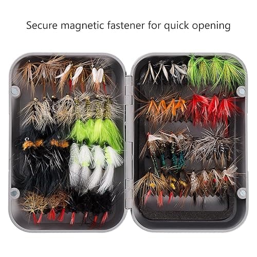 BASSDASH Fly Fishing Assorted Flies Kit, Pack of 64 pcs Including Dry and Wet Flies, Nymphs, Streamers, Terrestrials, Leeches and More, with Magnetic Fly Box thumbnail 5