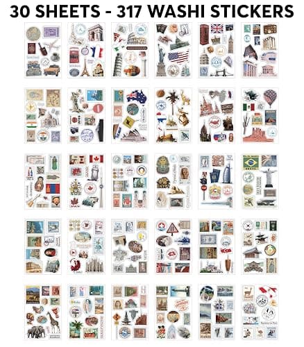 Travel Stickers for Scrapbooking & Journaling - Travel Scrapbook Supplies | 300+ Vintage Washi Stickers for Journaling, 20 Scrapbook Papers, FAYWARE Ephemera for Junk Journals thumbnail 6