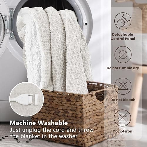 blunique Heated Blanket Electric Blanket Queen Waffle, 84x90 Inches Dual Controllers Sherpa Fleece Fast Heating Blanket 6 Heating Levels & 10 Hours Auto Off ETL Certification,Beige Queen thumbnail 7