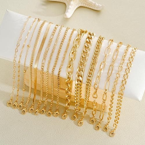 16 PCS Gold Bracelets for Women, Dainty Bracelets Set for Women Trendy, Gold Stackable Cuban Link Paperclip Chain Bracelet Pack Jewelry Gifts for Women thumbnail 8