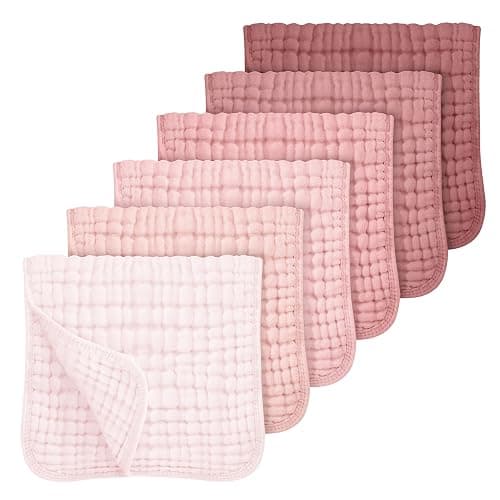 Looxii Muslin Burp Cloths Baby Girl 6 Pack - 20" x 10" - Ultra Soft & Absorbent, 6-Layer 100% Cotton for Spit Up & Drool- Gentle Baby Burping Cloth, Newborn Essentials Shower Gift Girl, Gradient Pink - Image 1