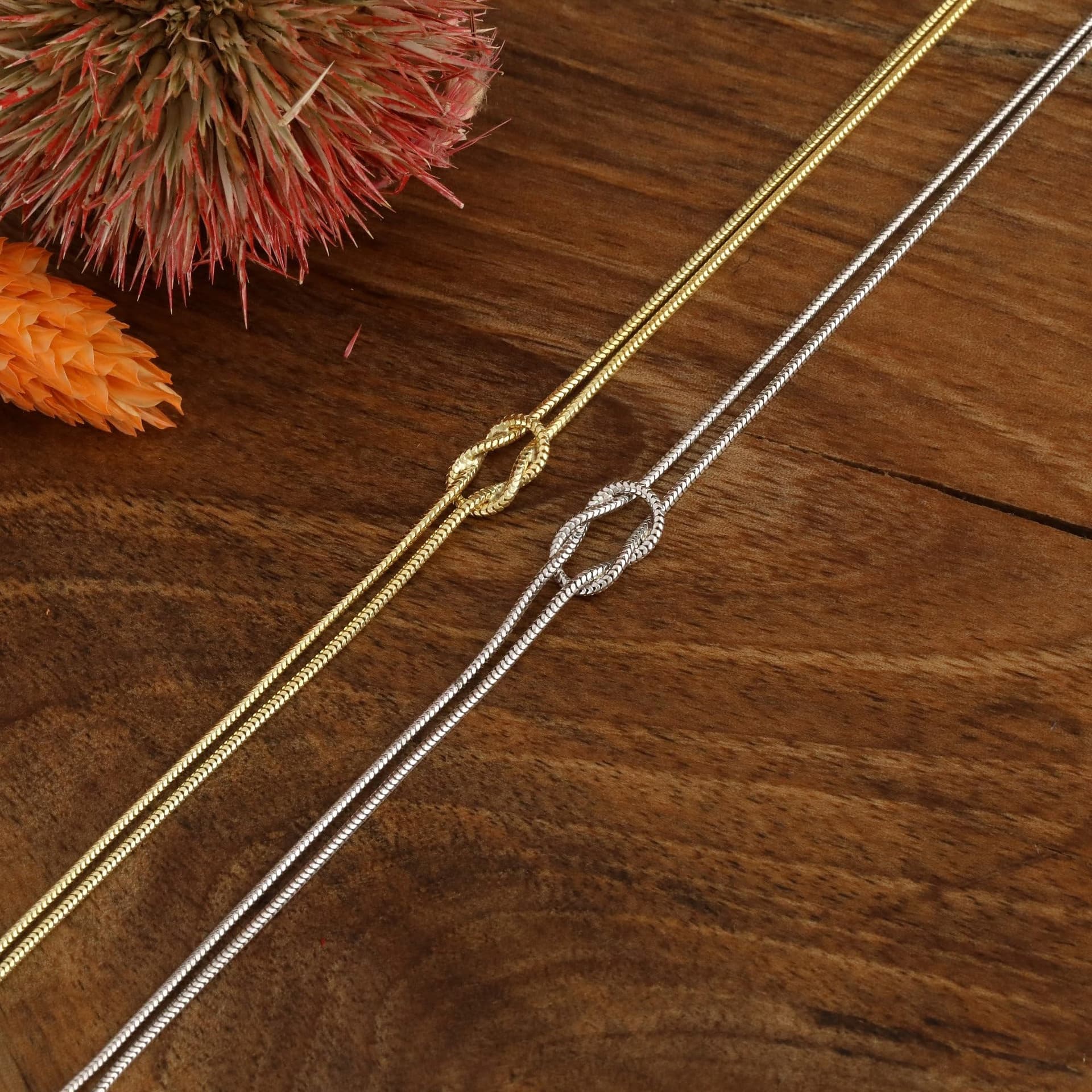 Matching Bracelets for Couples，Dainty Gold Love Knot Bracelet 14K Gold Plated Herringbone Chain Bracelet Relationship Jewelry Gifts for Best Friend thumbnail 7