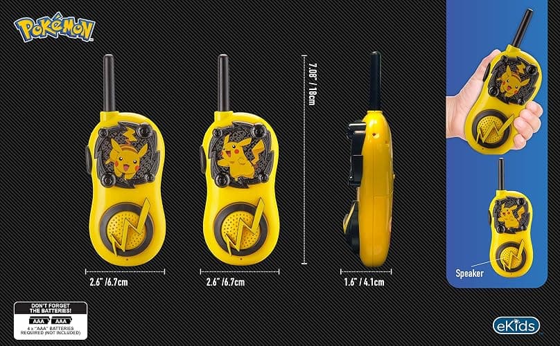 eKids Pokemon Walkie Talkies Pikachu Toys FRS Walkie Talkies for Kids Long Range Static Free Easy to Use For Indoor and Outdoor Games thumbnail 3