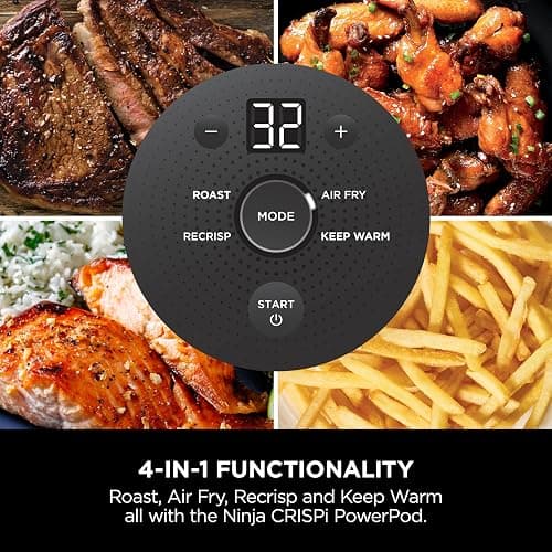 Ninja CRISPi Portable Air Fryer, 3.8L, 4-in-1: Air Fry, Roast, Keep Warm, Recrisp, Space Saving Compact Design, 6 Portions, 2x Removable Glass Containers & Lids, 1700W, Stone Gold FN101UKSTGD thumbnail 8