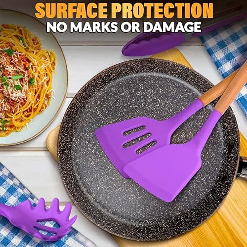 12 Pcs Purple Kitchen Accessories Set with Holder, Silicone Heads | Purple Kitchen Utensils Set for Cooking and Baking; Wooden Handles; Heat-Resistant up to 446°F; Non-Scratch for Nonstick Pans thumbnail 7