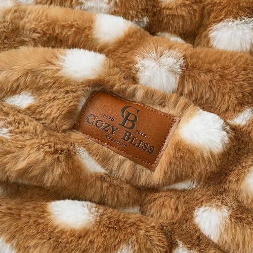 Cozy Bliss Premium Ruched Faux Fur Throw Blanket for Couch, Double-Sided Soft Textured Fuzzy Plush Blanket for Home Decor, Bed & Living Room, Cozy Warm Minky 550GSM Blanket, 50 x 60 Inches, Brown Deer thumbnail 7