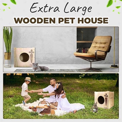 NIKOS PETS - Wooden Rabbit Hideout, Rabbit Bed, Indoor Hutch, Bunny House Pet for Bunnies, Guinea Pigs, Outdoor Shelter Hut, Small Animal Hideaway, Bunny Playground (12.5 x 12.5 in) thumbnail 4