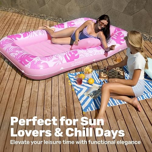 SLOOSH Inflatable Tanning Pool Lounger Float, 85" x 57" Extra Large Pool Floats Adult with Pillow, 4 in 1 Suntan Tub Raft Floatie,Sunbathing Bed Lounge for Water Blow Up Ball Pit, XL-Blushing Pink thumbnail 8