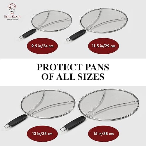 BergKoch Splatter Screen for Frying Pan - 13 Inch Stainless Steel Grease Splatter Guard - Cover Oil Splash when Sizzling Bacon, Cooking Fried Chicken or Popcorn thumbnail 9