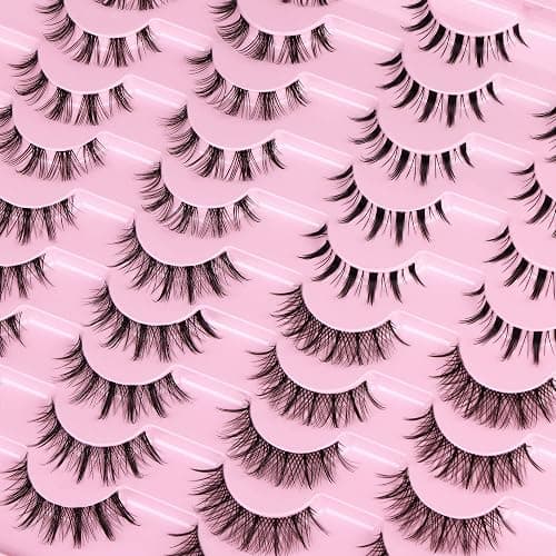 Manga Lashes Natural Look Anime False Eyelashes 20 Pairs Clear Band Individual Wispy Fake Eyelashes Strip Spiky DIY Cluster Lashes Extension C-curly Cat Eye Lashes Pack thumbnail 9