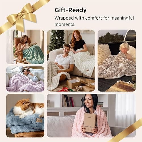 Bedsure Cloud Bubble Blanket, Soft Cozy Throw, Beige, 50"×60" | Lightweight Decorative, Fleece, Couch/Sofa/Bed, Soft, Cute, Gifts for Women, Room Decor thumbnail 8