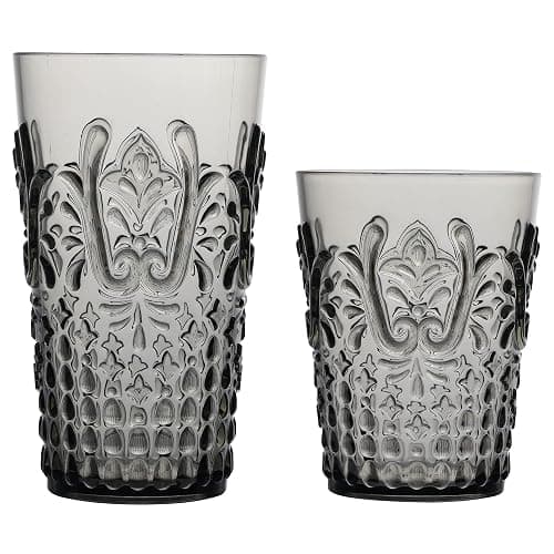 KLIFA- BLOIS- 15.2 & 20.5 ounce, Set of 8, Acrylic Tumbler & Highball Drinking Glasses Cups, BPA-Free, Stackable Plastic Drinkware, Dishwasher Safe, Vintage Looking Cups, Gray-Black - Image 1
