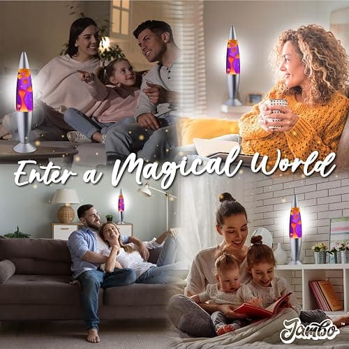 JAMBO 16" Beautiful Lamp- Purple with Yellow/Orange Wax, Relaxing Liquid Light, Night Light Nightlight, Home Decor Living Room Office Bedroom Lamp for Adults Teens Kids Magma Motion thumbnail 8
