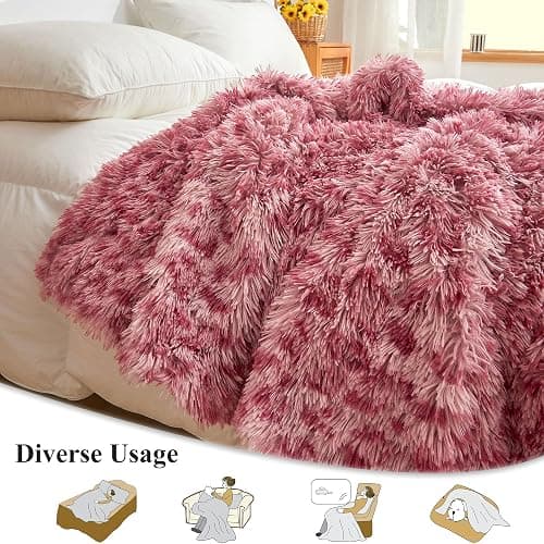 XeGe Luxury Faux Fur Leopard Print Throw Blanket, Soft Cheetah Print Fluffy Bed Blanket, Shaggy Plush Decorative Couch Blanket, Cute Furry Animal Print Fuzzy Blanket for Sofa Bed Couch, Pink, 60x90 thumbnail 3