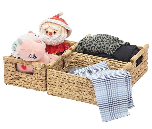 VATIMA Hyacinth Small Wicker Basket 11.6x8.1x4.9" - Bathroom Organizer, Wooden Handle, Decorative Storage thumbnail 7