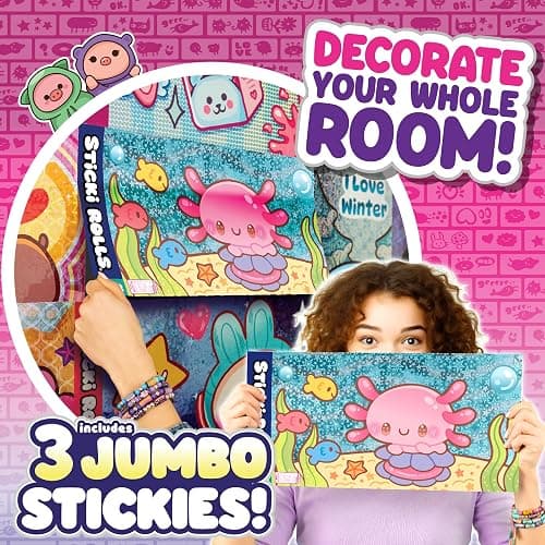 Sticki Rolls Sticki Rolluxe Series 2 - The Original Wearable Shareable Glam Handbag and Craft Kit | Includes 3 Jumbo Stickies, Supplies for 10 Toy Bracelets & 2 Pendants (Teal) thumbnail 6