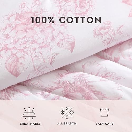 Laura Ashley- Queen Comforter Set, Reversible Cotton Bedding with Matching Sham(s), Farmhouse Home Decor, Dorm Room Essentials (Delphine Mauve Pink, Queen) thumbnail 5