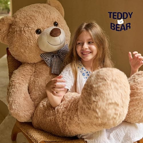 47 inch Big Giant Teddy Bear Stuffed Animals Plush Toys Gift for Kids Girls | Light Brown Soft Cute Huge Hug Plushies Life Size Bear Toy for Children Girlfriend Valentine Christmas Birthday Baby Shower thumbnail 5