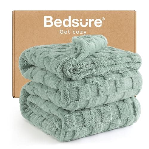 Bedsure Queen Size Blanket for Bed - Soft Fleece Checkered Blankets, Warm Cozy Thick Fluffy Fuzzy Plush Gifts for Women Girls, Fall Living Room Home Decor, Sage Green,90x90 - Image 1