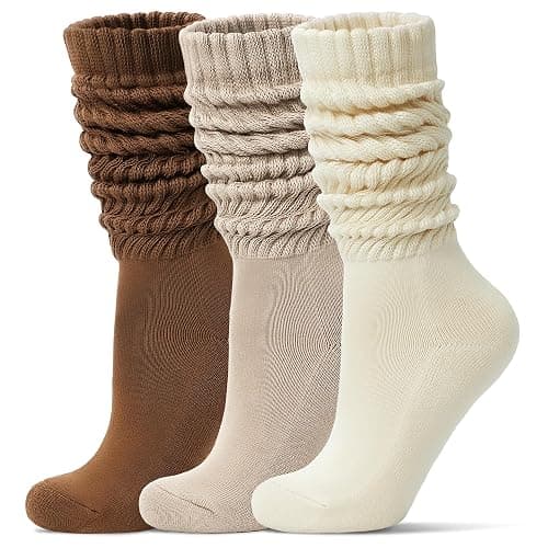 Toetally Women's Slouch Socks Long Boot Scrunch Sock Soft Cotton Knit Cozy Socks 3 Pairs - Image 1