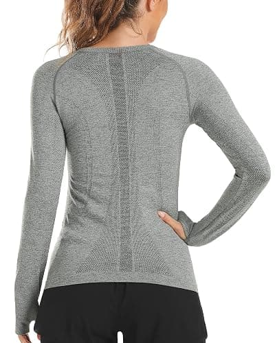 Stelle Womens Seamless Workout Top Yoga Athletic Shirt with Thumb Hole Breathable for Sports Running Slim Fit thumbnail 2